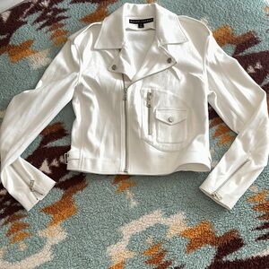 $695 BLACK LABEL Ralph Lauren COTTON BLEND  White MOTORCYCLE Jacket ZIP UP 4